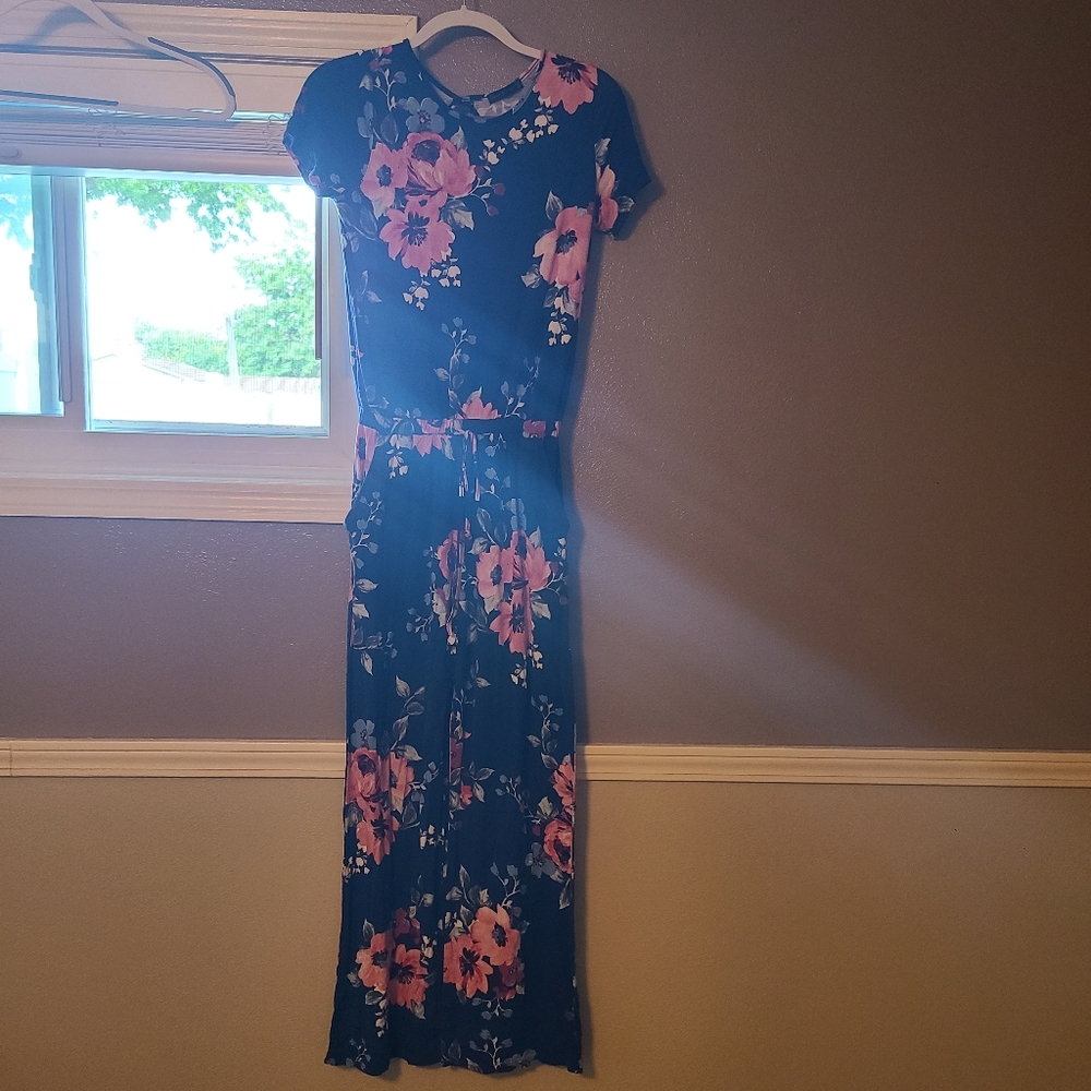 Blue Floral Jumpsuit Romper Pant Outfit
